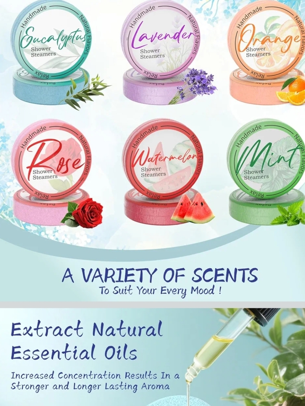 Shower Steamers Variety Pack - Lavender, Eucalyptus, Mint, Orange, Rose - Picture 2 of 4